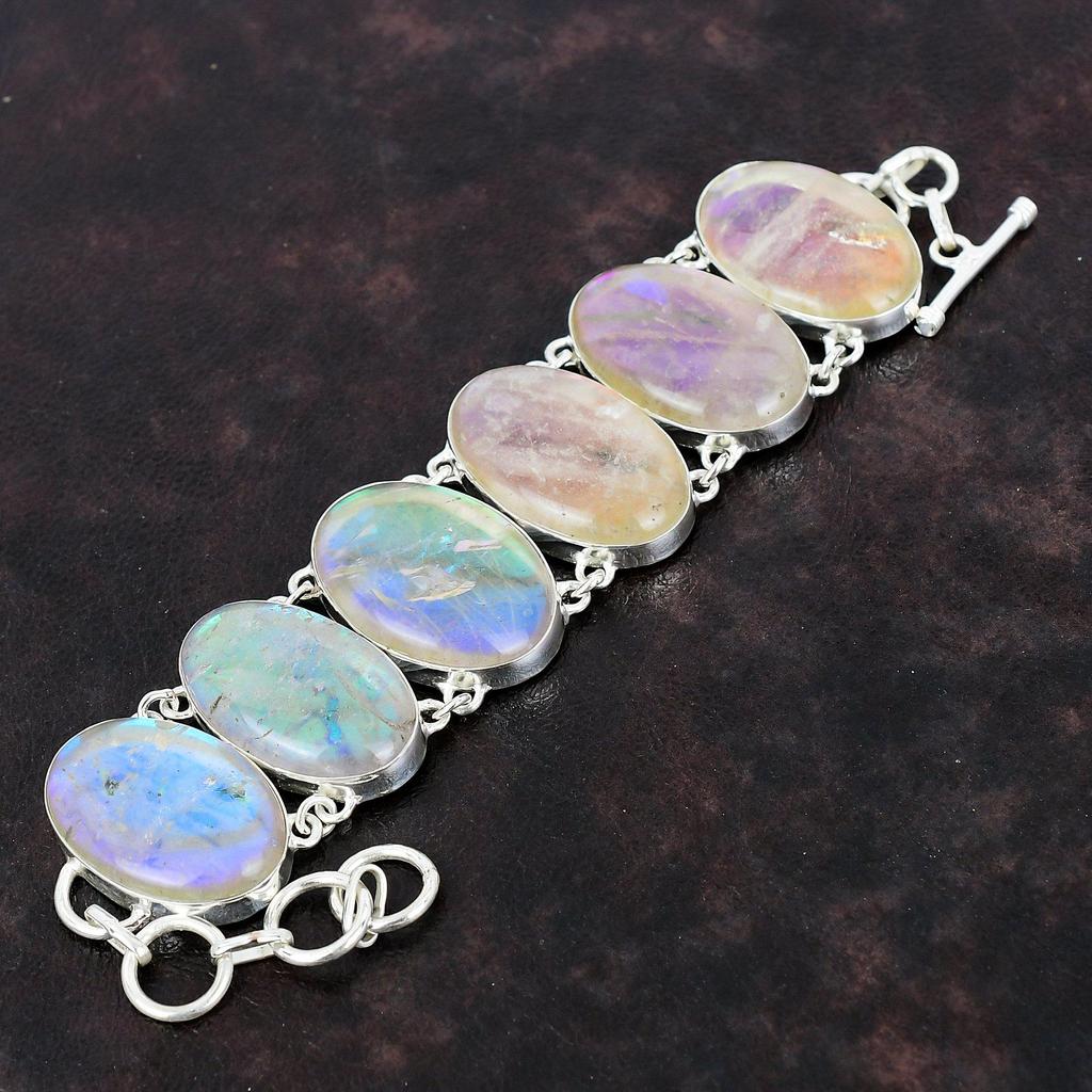 Rainbow Mystic Opal Bracelet Real Gemstone Bracelet Handmade Jewelry 925 Sterling Silver Bracelet Adjustable Chain Bracelet Gift For Mother