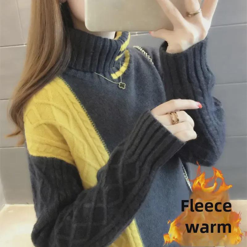 Женские свитера с высоким воротом и свободная верхняя одежда в корейском стиле 2024 года на осень и зиму