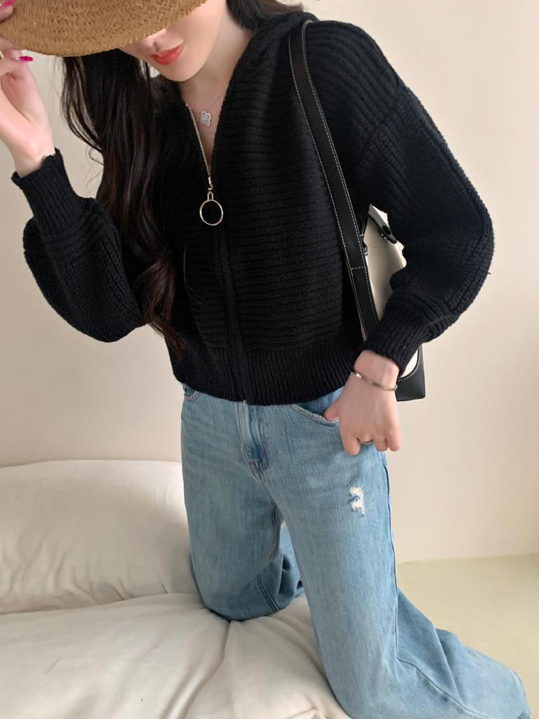 New Korean Lazy Style Loose Zipper Lapel Sweater Jacket, Versatile Knitted Cardigan for Women