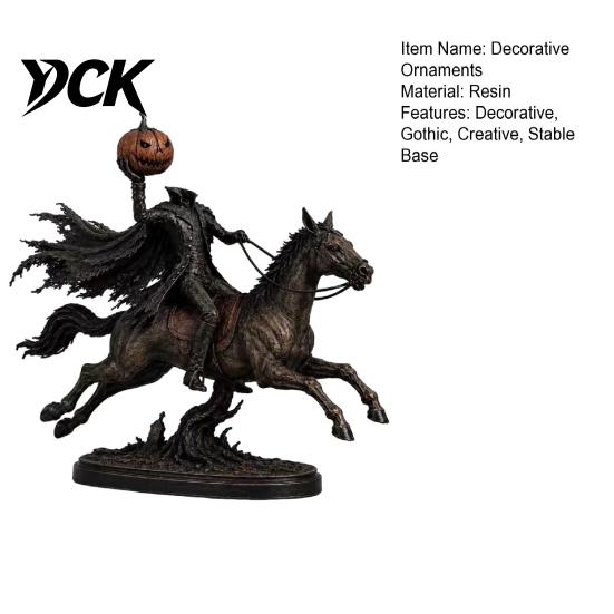 Resin Horse Knight Statue Halloween on Horseback with Luminous Pumpkin Head Figurine, Decorative Gothic Style Ornament Lighted for Home Office Desktop