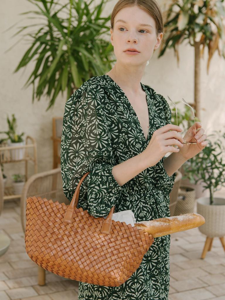 Gisse Genuine Leather Baguette Weaving Shopper Bag Gbw-0013