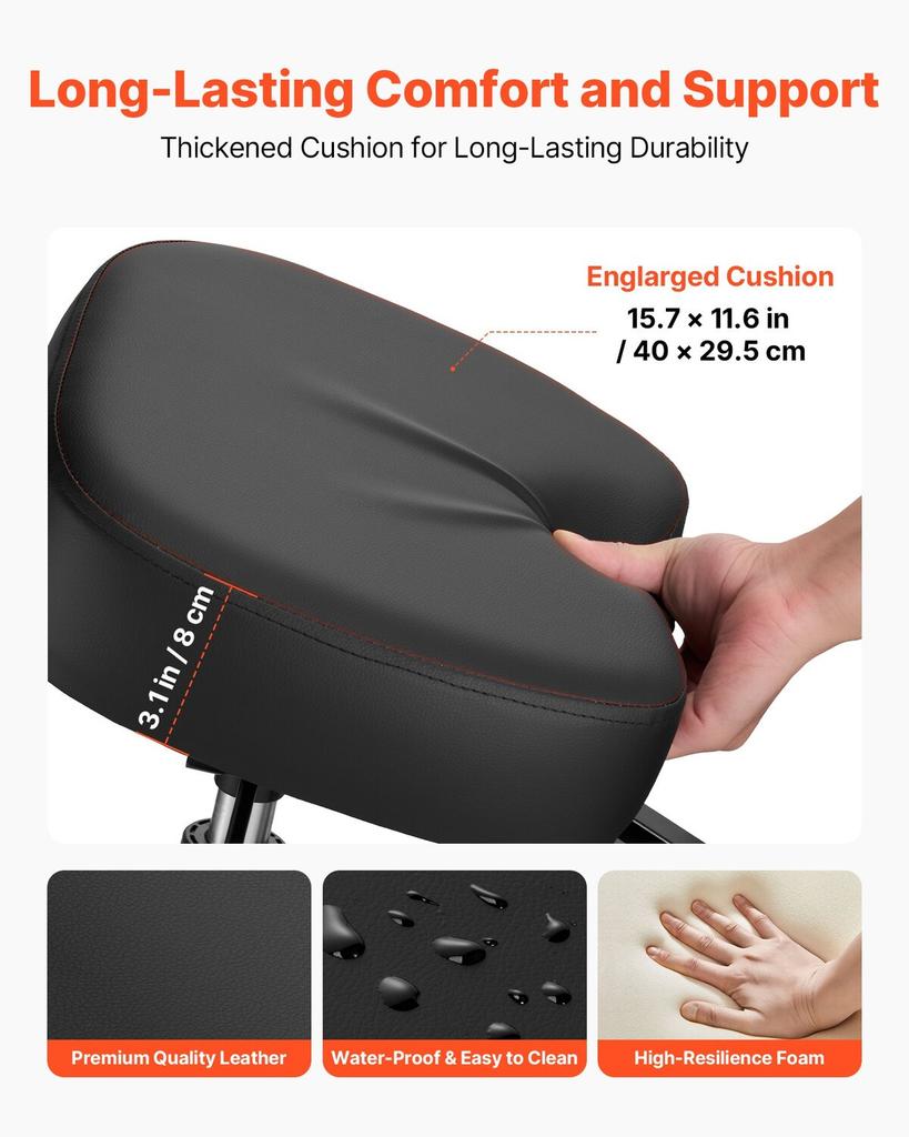 Ergonomic Kneeling Chair with Backrest & Wheels, Mobile X-Shaped Posture Knee Chair with Adjustable Height & Thick Foam Cushions, Relief for Neck or