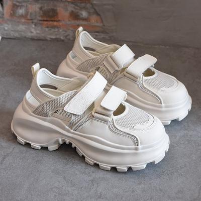 Полые папины кроссовки женские дышащие 2025 лето новые на липучке сетчатые универсальные толстая подошва легкие спортивные сандалии тренд