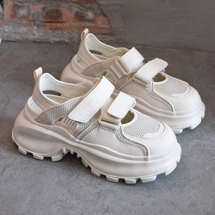 Полые папины кроссовки женские дышащие 2025 лето новые на липучке сетчатые универсальные толстая подошва легкие спортивные сандалии тренд