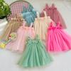 Summer Hanging Flowers Sweet Girls Mesh Skirt with Beach Skirt Baby Girl Princess Skirt Tutu Skirt