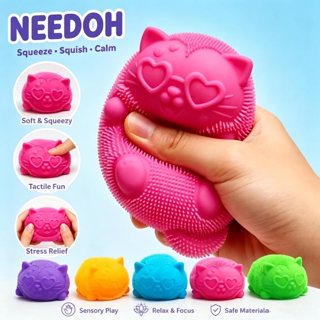 Горячие Игрушки-головоломки Needoh Fuzz Ball для снятия стресса у кошек, Мальтозная Squishy Игрушка для снятия стресса, Медленно восстанавливающая форму, Антистрессовая игрушка-сжималка