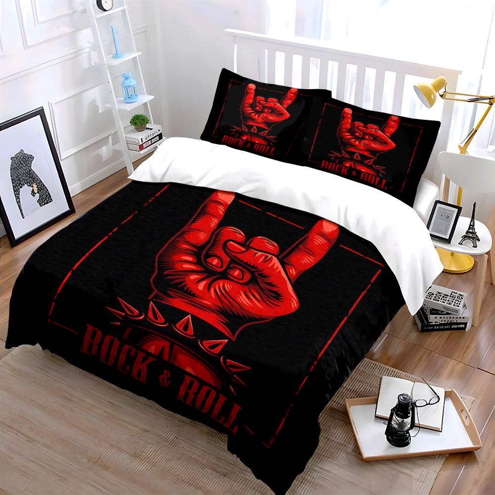 Rock & Roll Red Hand Design Bedding Set Bedding set (1 duvet cover, 2 pillowcases, duvet not included)