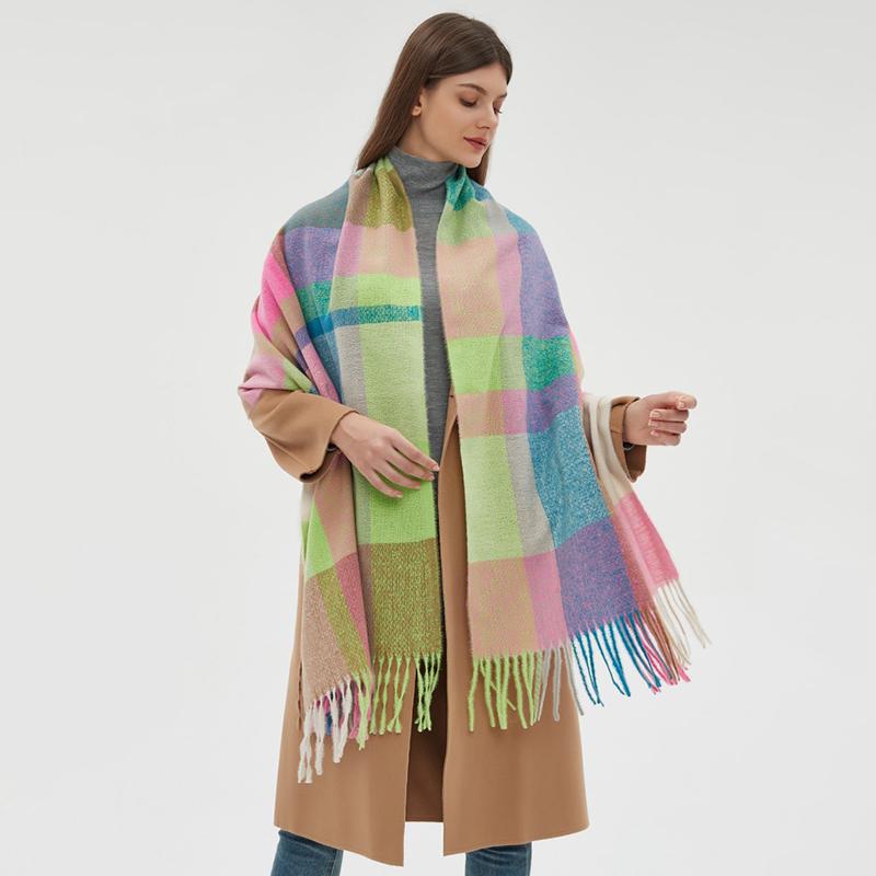 Fashion Warm Knit Cashmere Winter Women Scarf Plaid Print Shawl Wraps Female Thick Pashmina Blanket Bufanda Travel Echarpe
