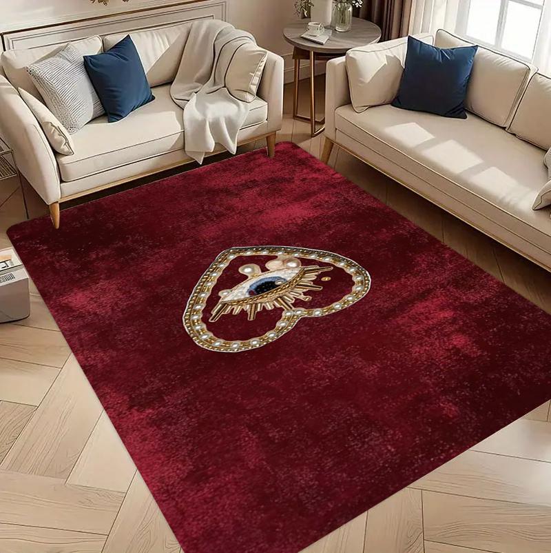 Evil Eye Heart Area Rug Washable Non-Slip Floormat Carpet for Anniversary Bedroom Living Room Romantic Decor Retro Red
