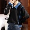 Hatless Sweater Women's Clothing Autumn and Winter New Fake Two-piece Large Size Fashion Loose Long-sleeved Top