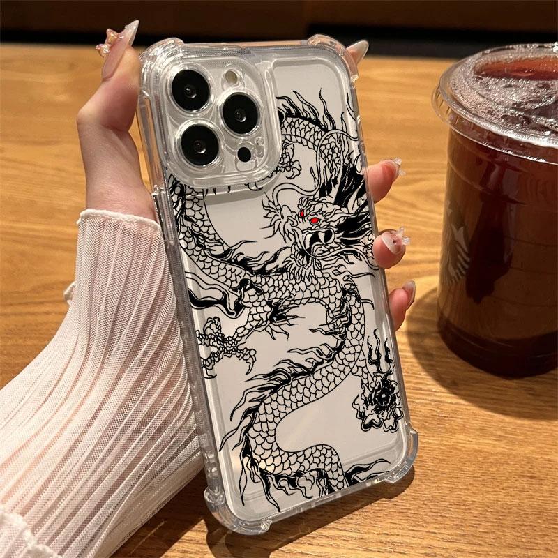 Fashion Dragon Tattoo Pattern Art Phone Case Clear For iPhone 17 16 14 15 11 12 13 Pro Max 16E 15 16 Plus 17 Air Anti-fall Cover