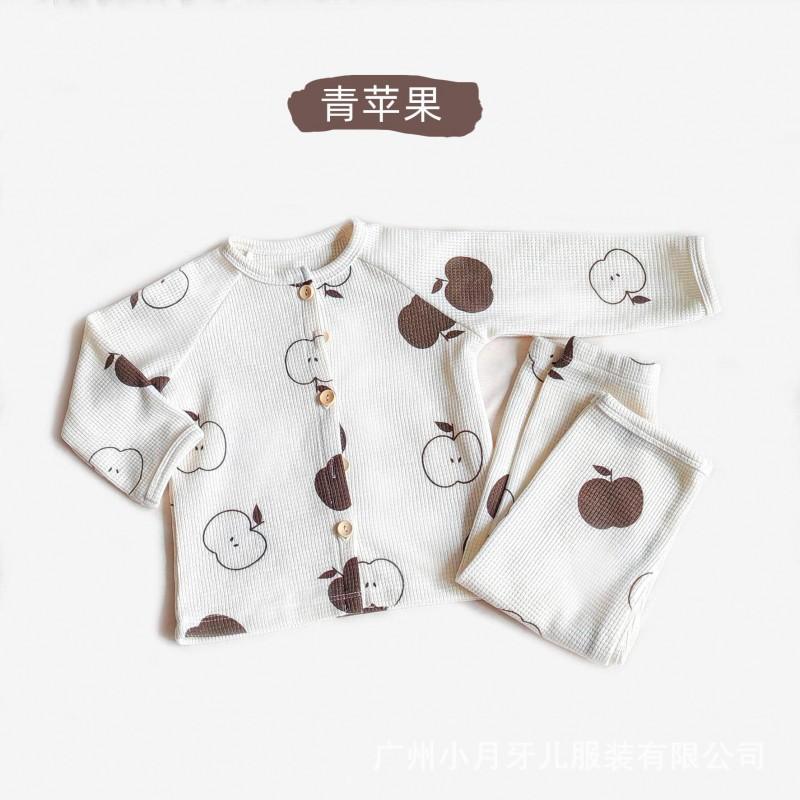 Kids Cotton Pajama Set A-Grade Sleepwear Boys Girls Soft Round Neck Long Sleeve Cartoon Print