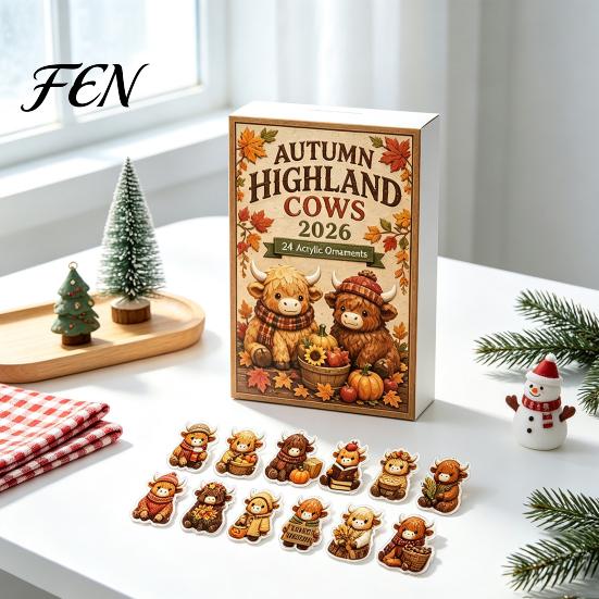 Christmas Tree Hanging Pendant 2026 Highland Cow Advent Calendar, 24 Day Countdown Calendar with 2D Acrylic Collectible Unique Home Accents