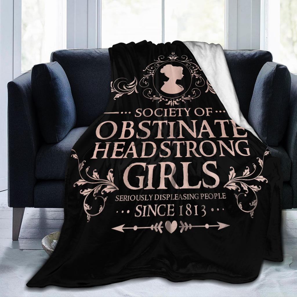 Jane Austen Pride and Prejudice Flannel Blanket Obstinate Headstrong Girls Vintage Throw Blankets for Home 200x150cm Lightweight