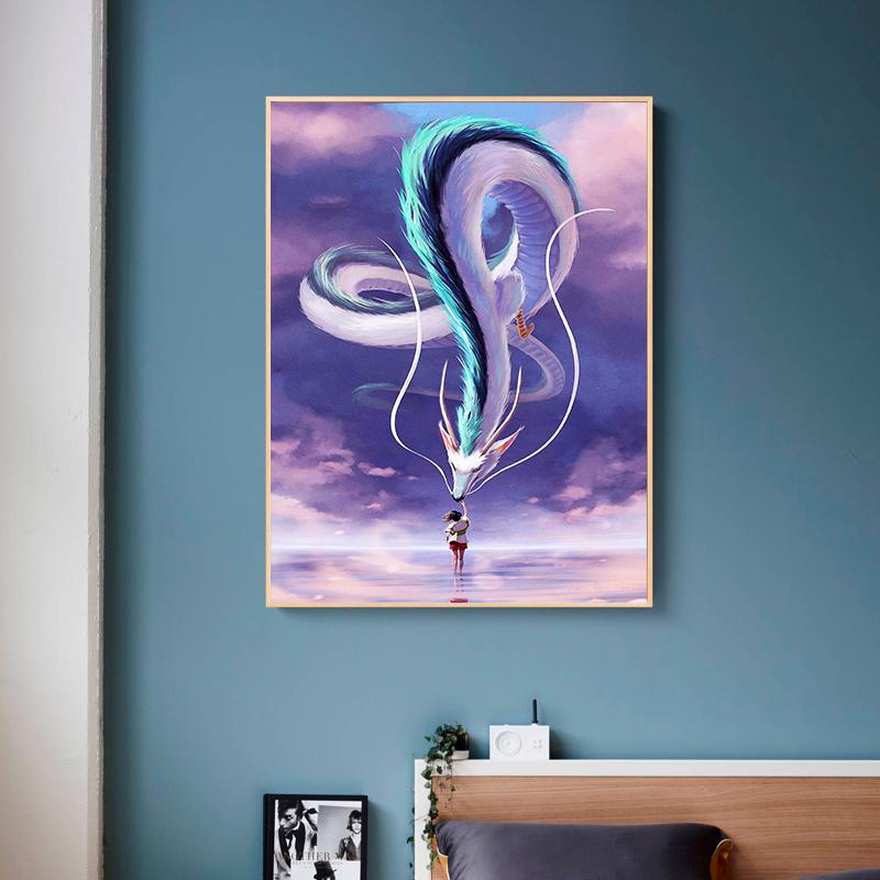Японский аниме-фильм «Унесенные призраками», постер, холст, картина, белый дракон, Огино Тихиро, настенное искусство, украшение для гостиной, дома, Куадрос