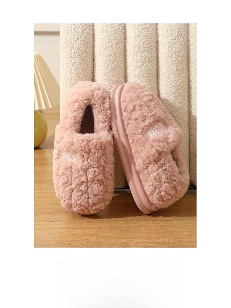 Мужские зимние хлопковые плюшевые домашние/уличные тапочки 2025 - с толстой подошвой и закрытой пяткой.