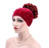 Velvet Pearl-Studded Muslim Headscarf with Flower Turban