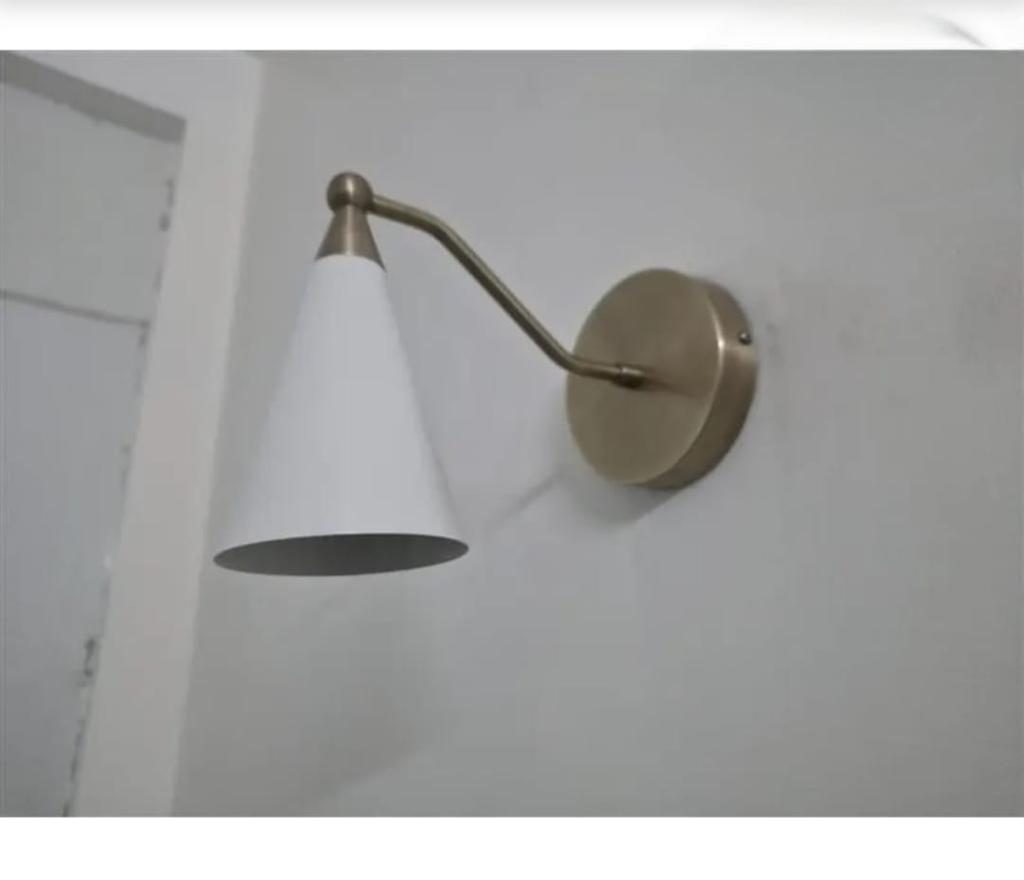Pair of Handcrafted Wall Sconces : Raw Brass & White Cone Lamps