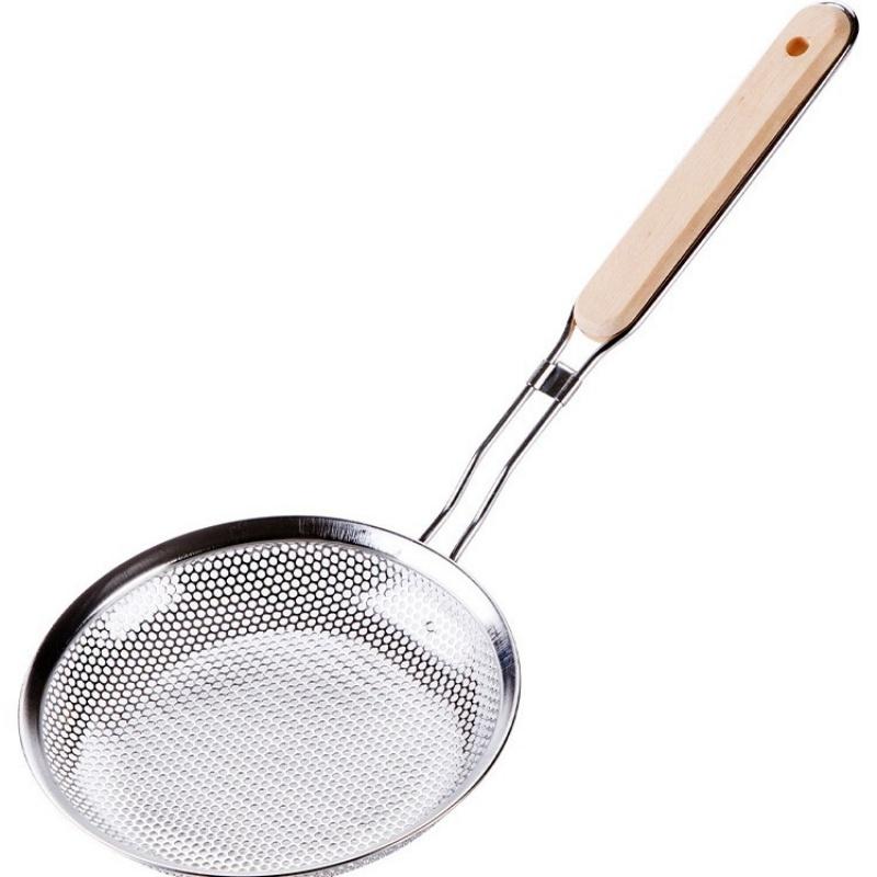 1 Премиальный шумовка из нержавеющей стали с деревянной ручкой - Ложка-сито с мелкой сеткой, подходит для готовки, приготовления пищи