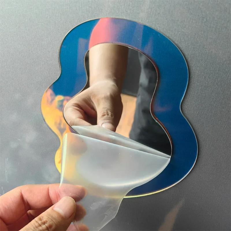 1PC Magnetic Geometric Pattern Mirror for Locker School Bathroom Fridge Cabinet Decorative Makeup Mirror Creative Home Essential