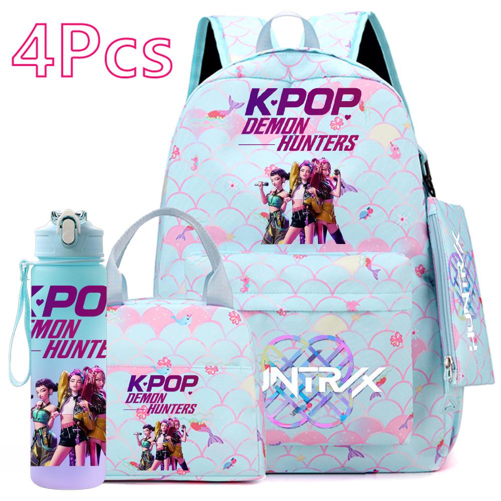 4 шт./компл. Аниме KPOP Рюкзак с принтом, с сумкой, пеналом, бутылкой для воды 750 мл для подростка, студента, мальчика, девочки, большой вместимости, для книг, школьная сумка
