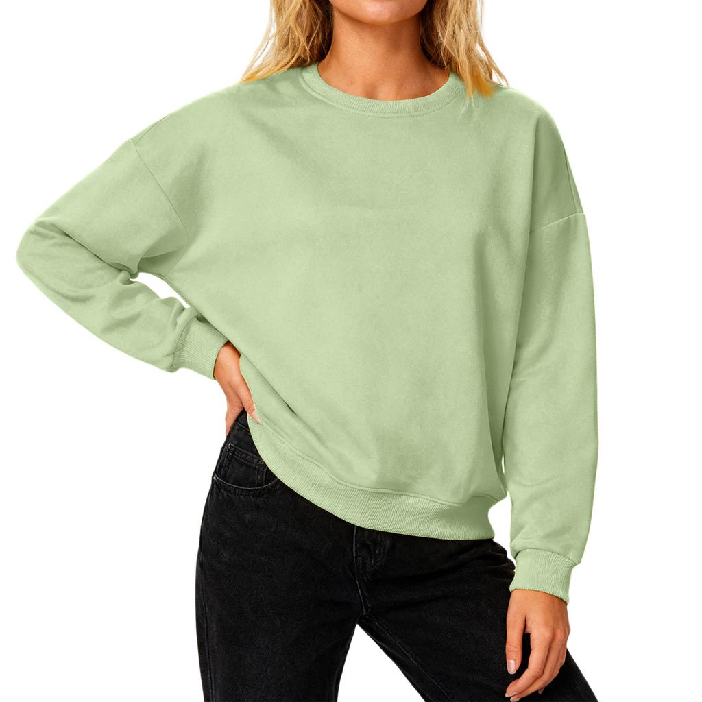 Женский свободный удобный повседневный и модный свитшот с круглым вырезом, рукавами с резьбой, однотонный, с длинными рукавами