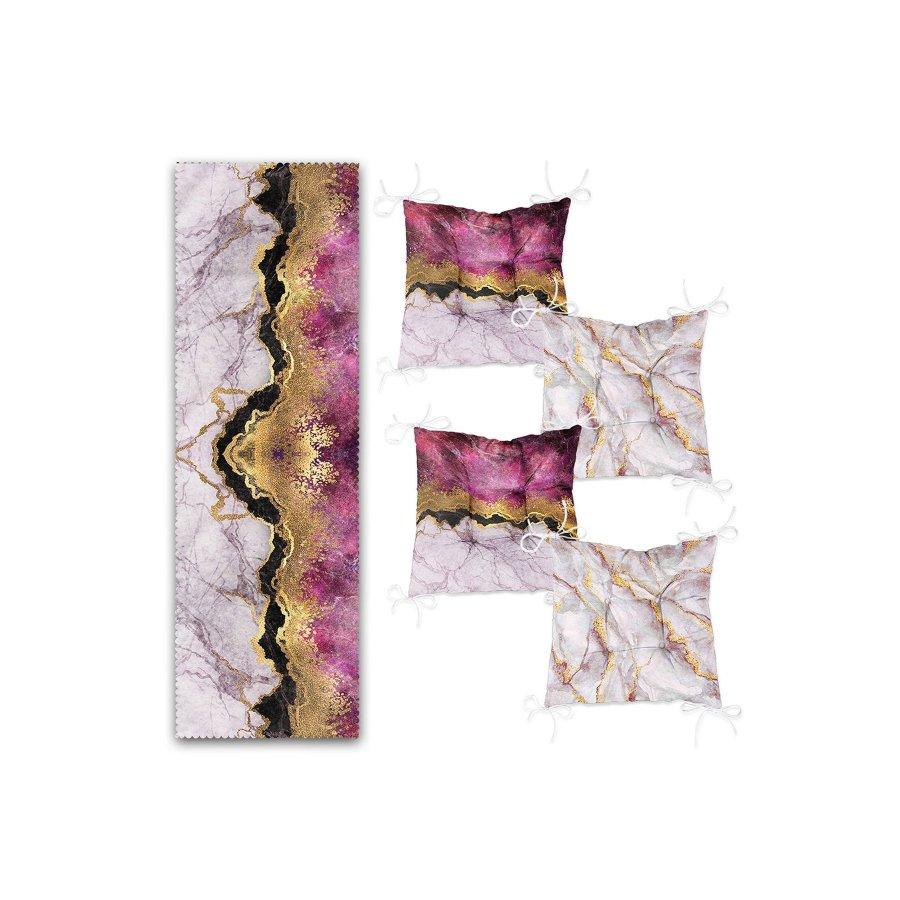 Набор подушек для стула с мраморным узором и цифровой печатью / 4 квадратных подушки для стула 40×40 см и 1 дорожка