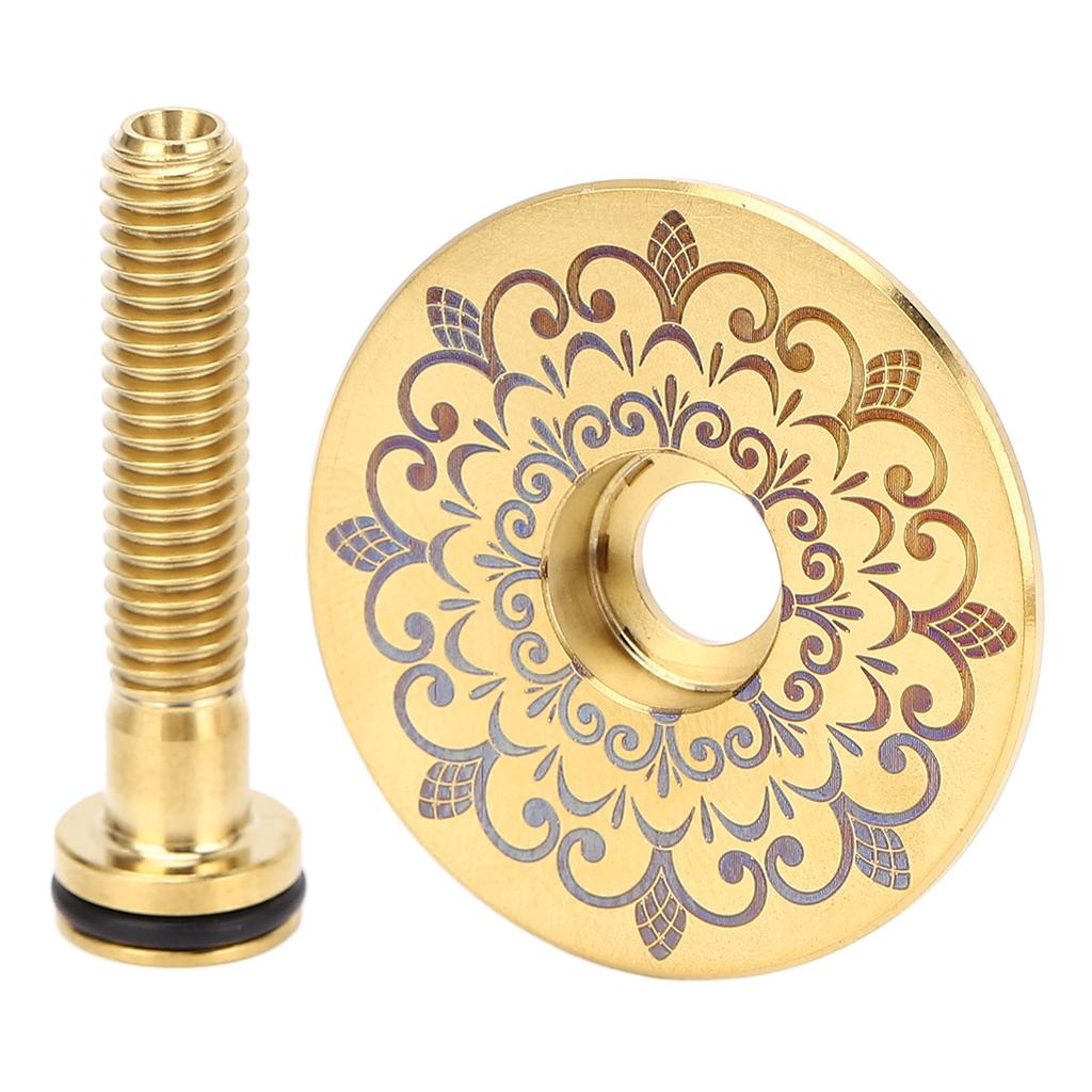 Bike Headset Cover Alloy 28.6mm Front Fork Stem Top Cap for Mountain Road Bike Totem Pattern Gold