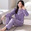 2024 Пижама Женская Островной Флис Осень И Зима Утолщенная Теплая Коралловый Флис Круглый Вырез Пуловер Комплект Домашней Одежды