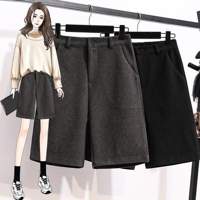 Весна, осень и зима. Шерстяные брюки с высокой талией и застежкой-пятью. Женские свободные прямые шерстяные шорты большого размера. Верхняя одежда. Широкие брюки. Сапоги. Брюки.