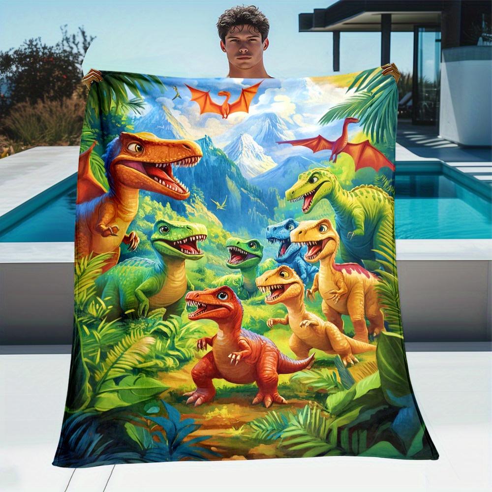 Dinosaur Jungle Adventure Fleece Blanket Soft Flannel Throw Kids Gift Art Print Dino World Cartoon Design Home Decor Playroom