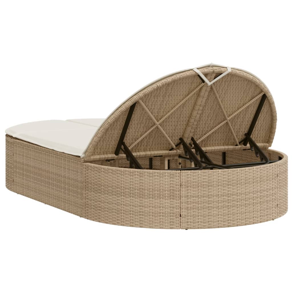 Double Sun Lounger with Cushions Beige Poly Rattan