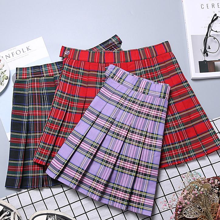 10 цветов решетчатая юбка Y2k корейская клетчатая плиссированная женская юбка фиолетового цвета с высокой талией и короткой защитной подкладкой школьная форма мини-юбки трапециевидной формы для девочек