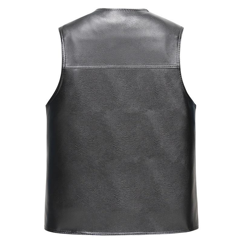 IELGY Men's Pu Leather Vest New Winter Warm Middle-aged And Elderly Large Size Plus Velvet Padded Vest