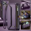 CaseMe (C36) Кошелек-чехол через плечо для iPhone 13 14 15 16 Pro Max с молнией, ремешком на запястье, многофункциональный, книжка, из ПУ кожи, с отделениями для карт, чехол-защита