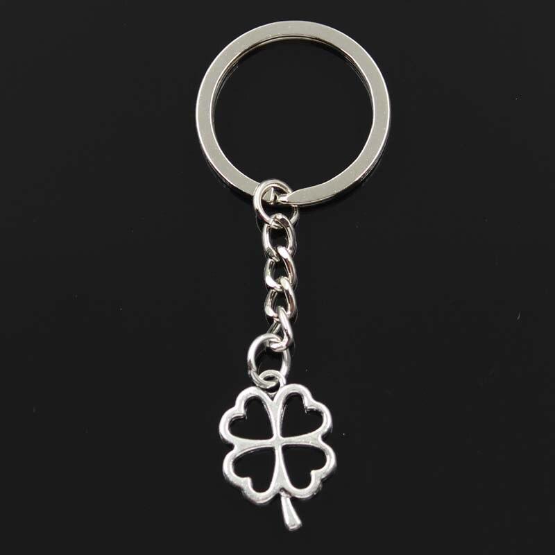 Fashion 30mm Key Ring Metal Key Chain Keychain Jewelry Antique Bronze Silver Color Hollow Four Leaf Clover 24x17mm Pendant