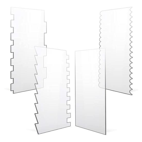 4Pcs Cake Scraper Set Large Clear Acrylic Cakes Smoother Scraper Cake Stripes Edge Contour Comb for DIY Icing Frosting Buttercream Cream Decorating