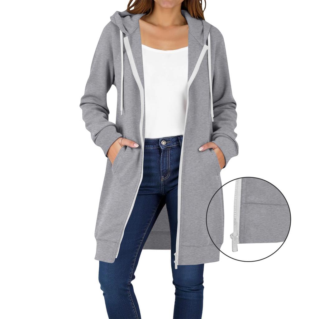 Women's Zip Up Hoodies Long Sleeve Long Tunic Sweatshirts Oversized Fleece Casual  Fall Jacket Coat With Pocket