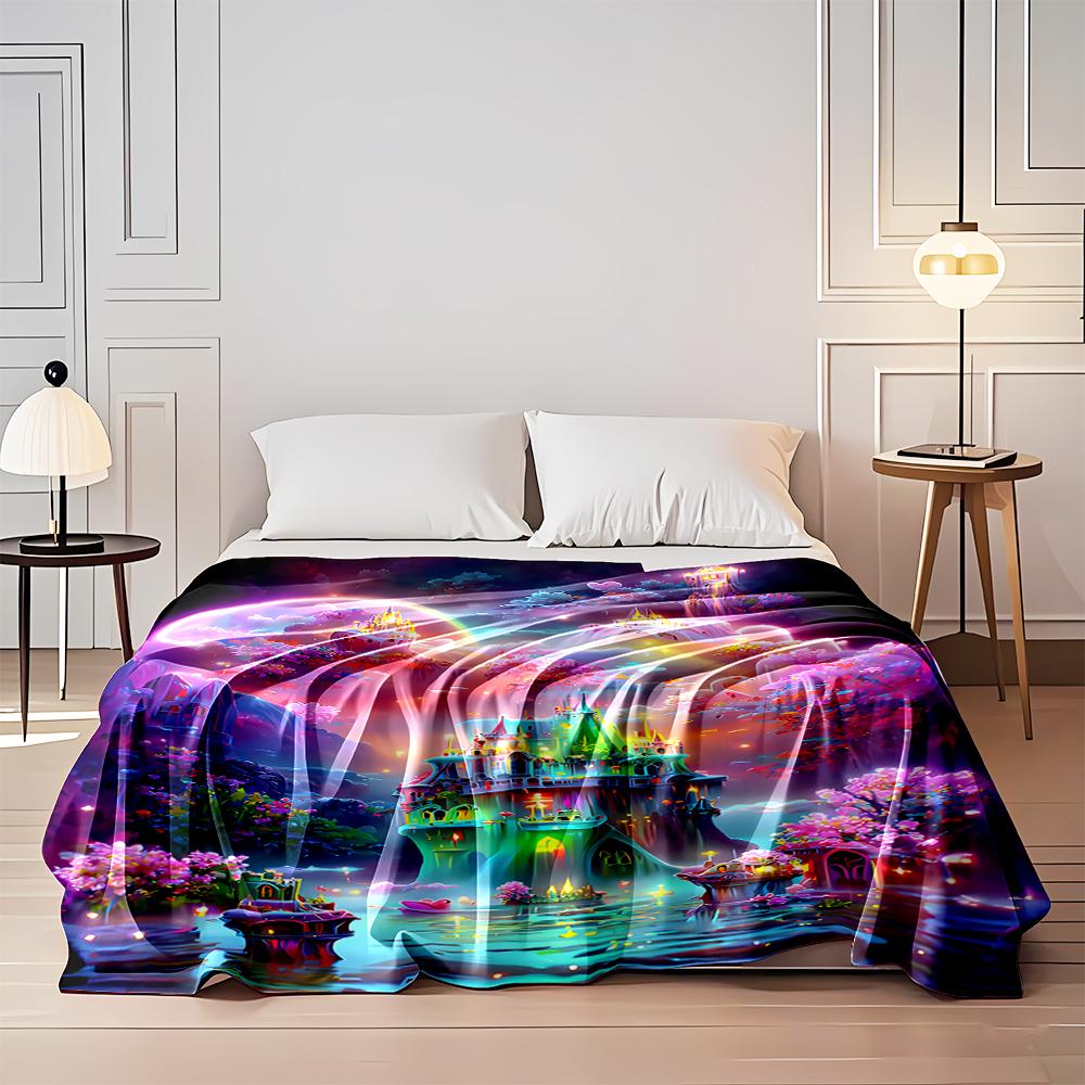 Colorful Fantasy Castle Landscape Design, Flannel blanket for bedroom, living room, sofa, and nap sofas.