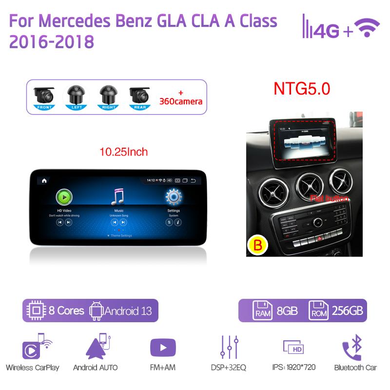 10.25/12.3 дюйма Android13 Для Mercedes Benz GLA CLA A Класса 2013-2018 GPS Навигация CarPlay 4G 360Камера Автомобильный Мультимедийный Плеер
