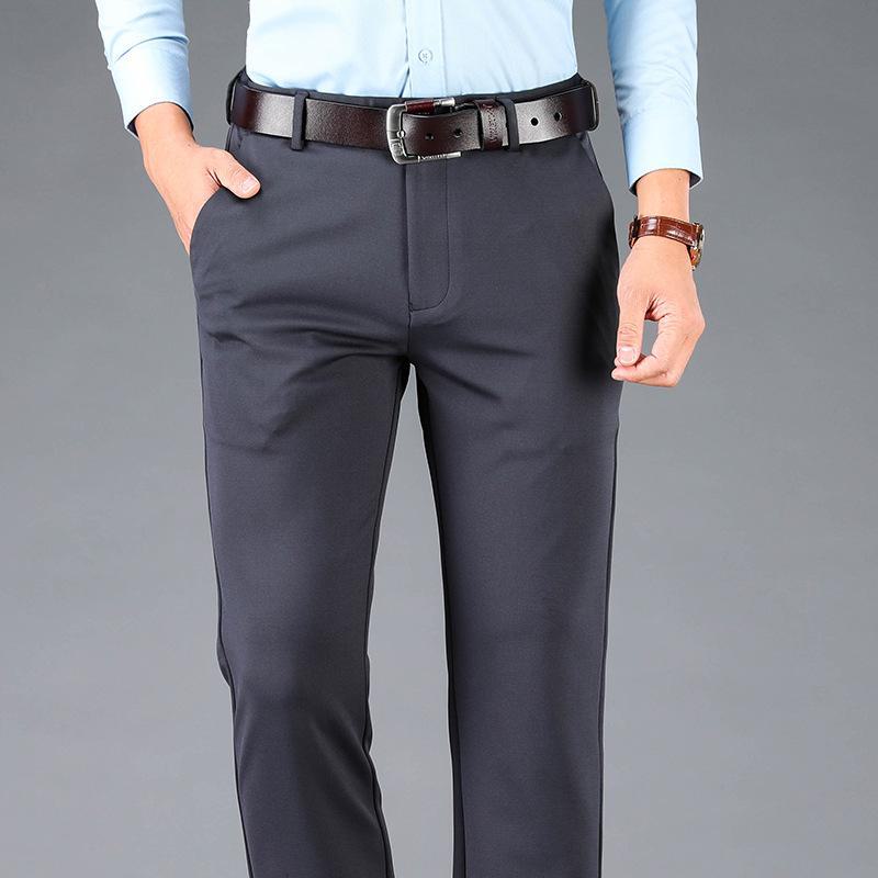 Men's Elastic Casual Thickened Formal Trousers for Autumn/Winter - Non-Iron, Loose, Straight Fit