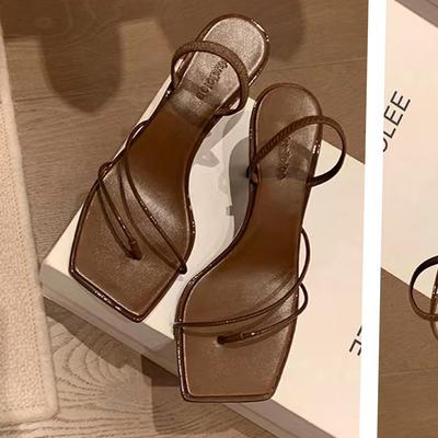 2024 Новые французские туфли на высоком каблуке с тонким ремешком и квадратной головкой, темпераментные туфли-кошечки и тапочки