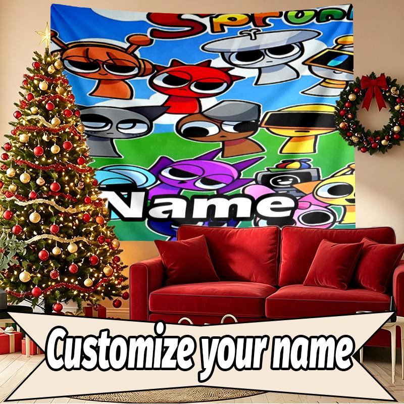 Custom Name Personalized Sprunki Game Print Tapestry, Wall Art Decor, Bedroom, Dorm, Apartment, LivingRoom, Party Backdrop, Gift for Birthday