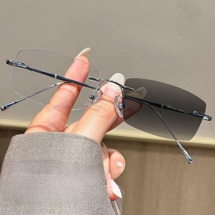 Модные квадратные фотохромные очки для близорукости без оправы, ультралегкие, меняющие цвет, с защитой от синего света, для мужчин и женщин