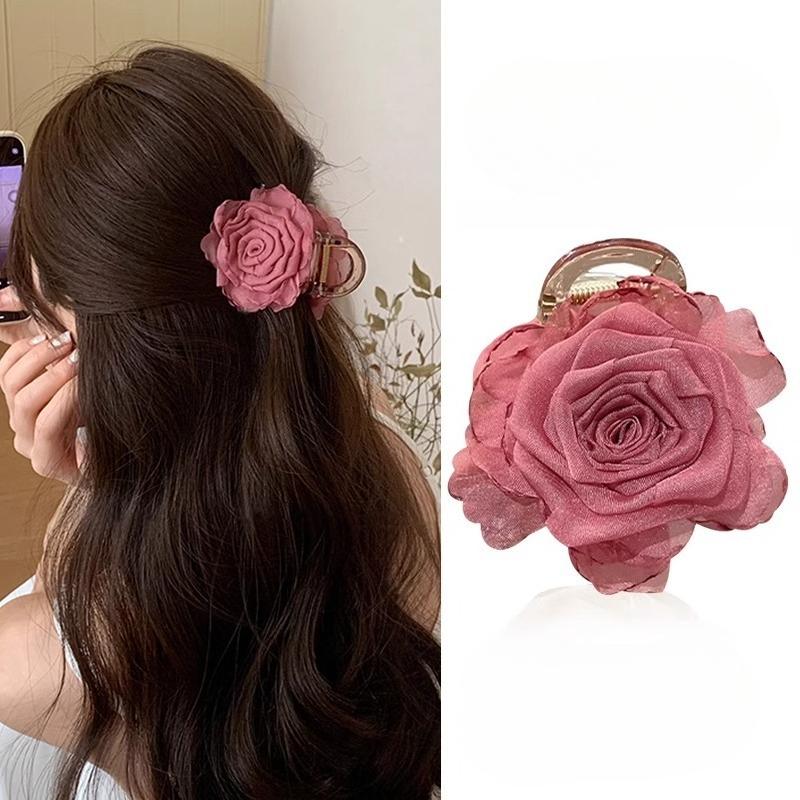Тканевый цветок розы заколка-краб для волос для женщин девушки зажим для волос пластиковый зажим для хвостика летний головной убор аксессуары для волос