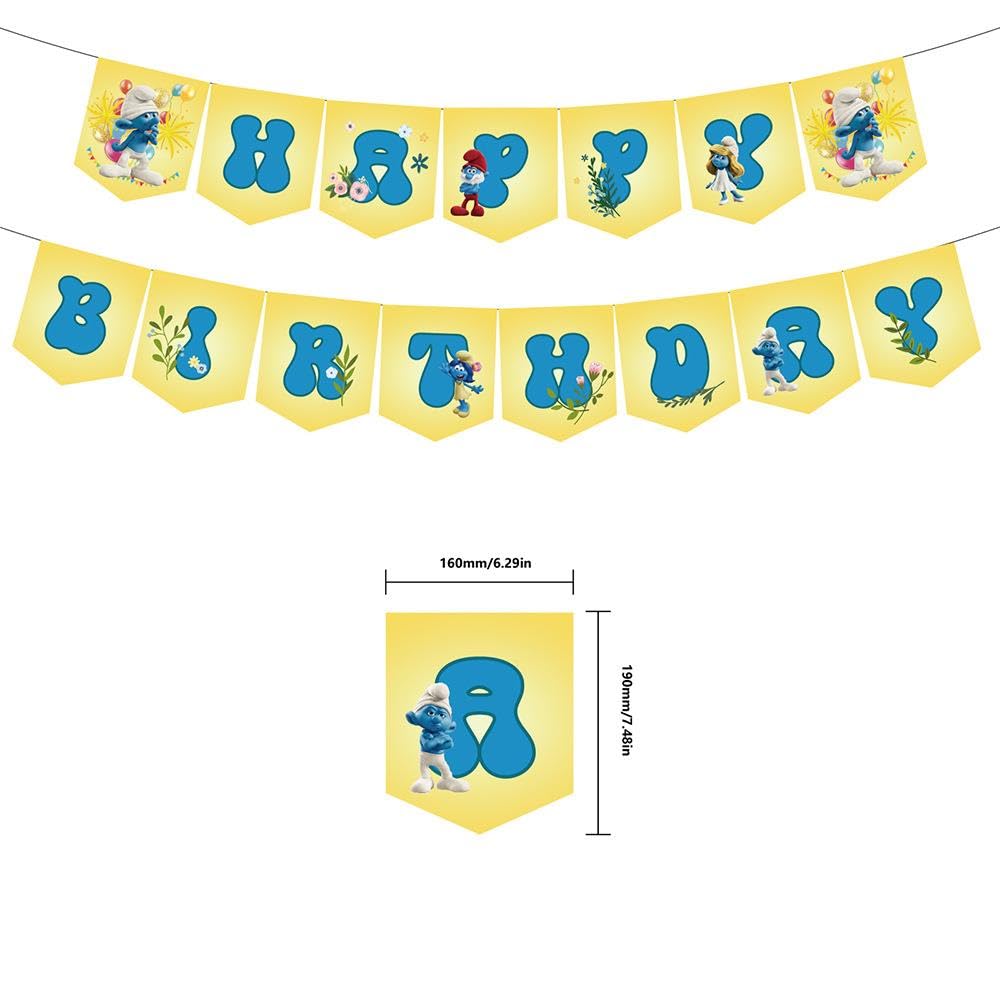 Smurfs Birthday Decorations Party Set The Smurfs Cartoon Characters Kids Cute Funny Boys Girls Happy Birthday Garland Banner Balloons Cake Topper