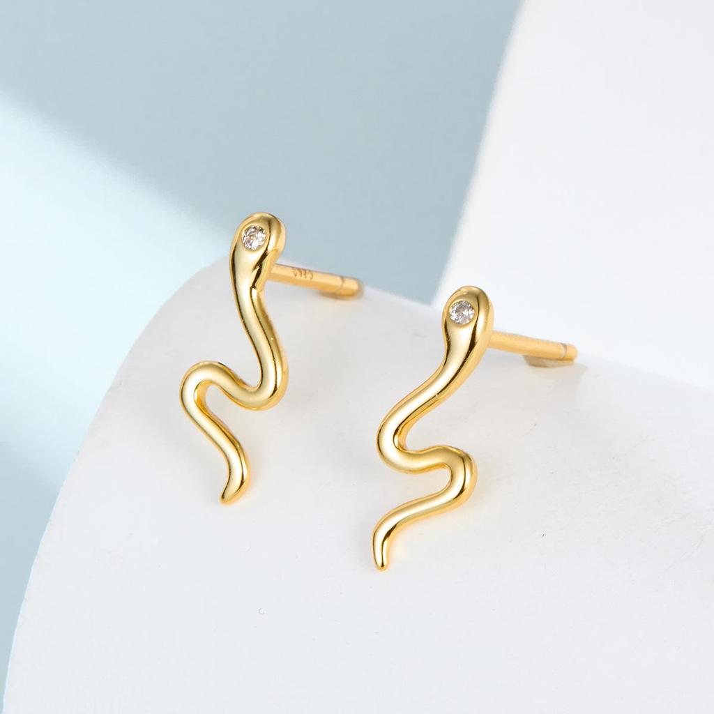 Серьги-гвоздики из стерлингового серебра S925, знак зодиака Змея, светло-золотые, милый и крутой нишевый дизайн.