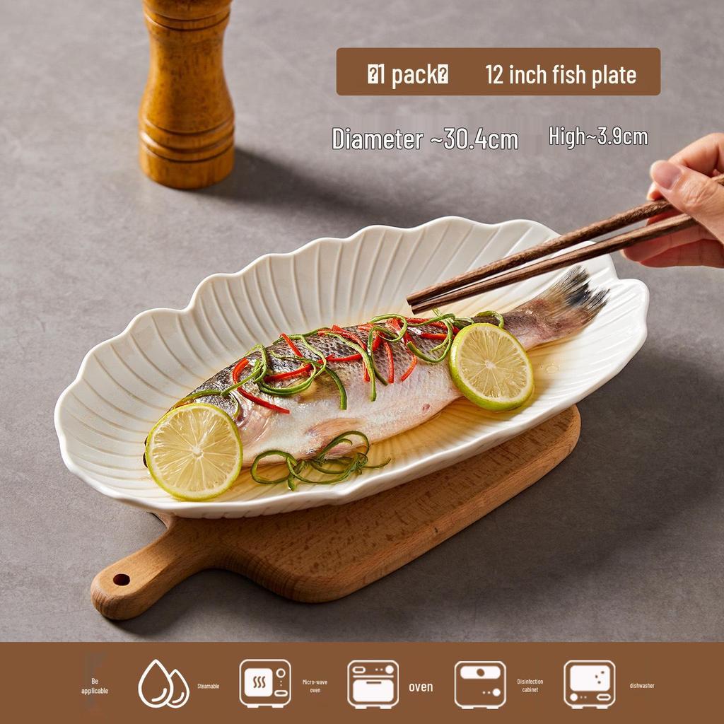 Овальное блюдо для морепродуктов из белого фарфора - Жаростойкое, Идеально для ресторанов и отелей.