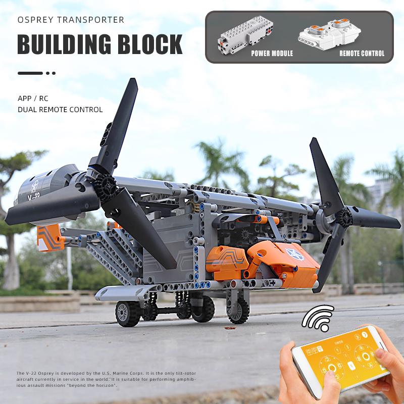 MOULD KING 15043 Technical Building Blocks For Boys RC Car Motorized Boeing Bell V22 Osprey Plane Model MOC-10855 Bricks Kid Toy