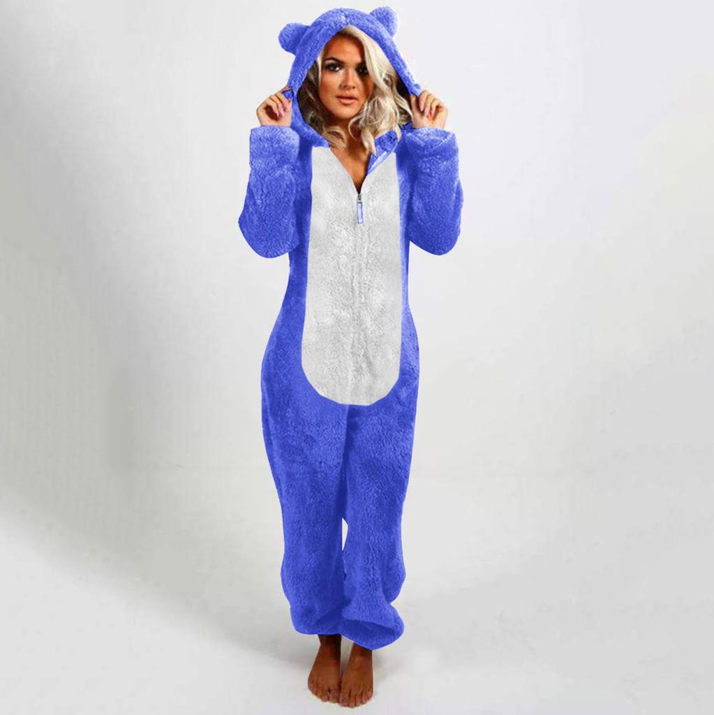 Женская модная флисовая пижама с капюшоном и на молнии, с толстым флисовым подкладом